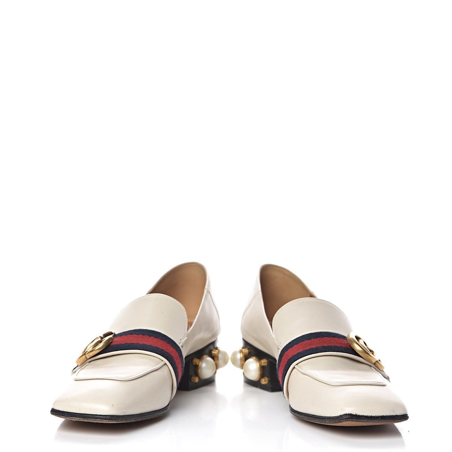 Betis Glamour Calfskin Web Pearl Embellished Peyton 35mm Loafer Pumps 36.5 Mystic White
