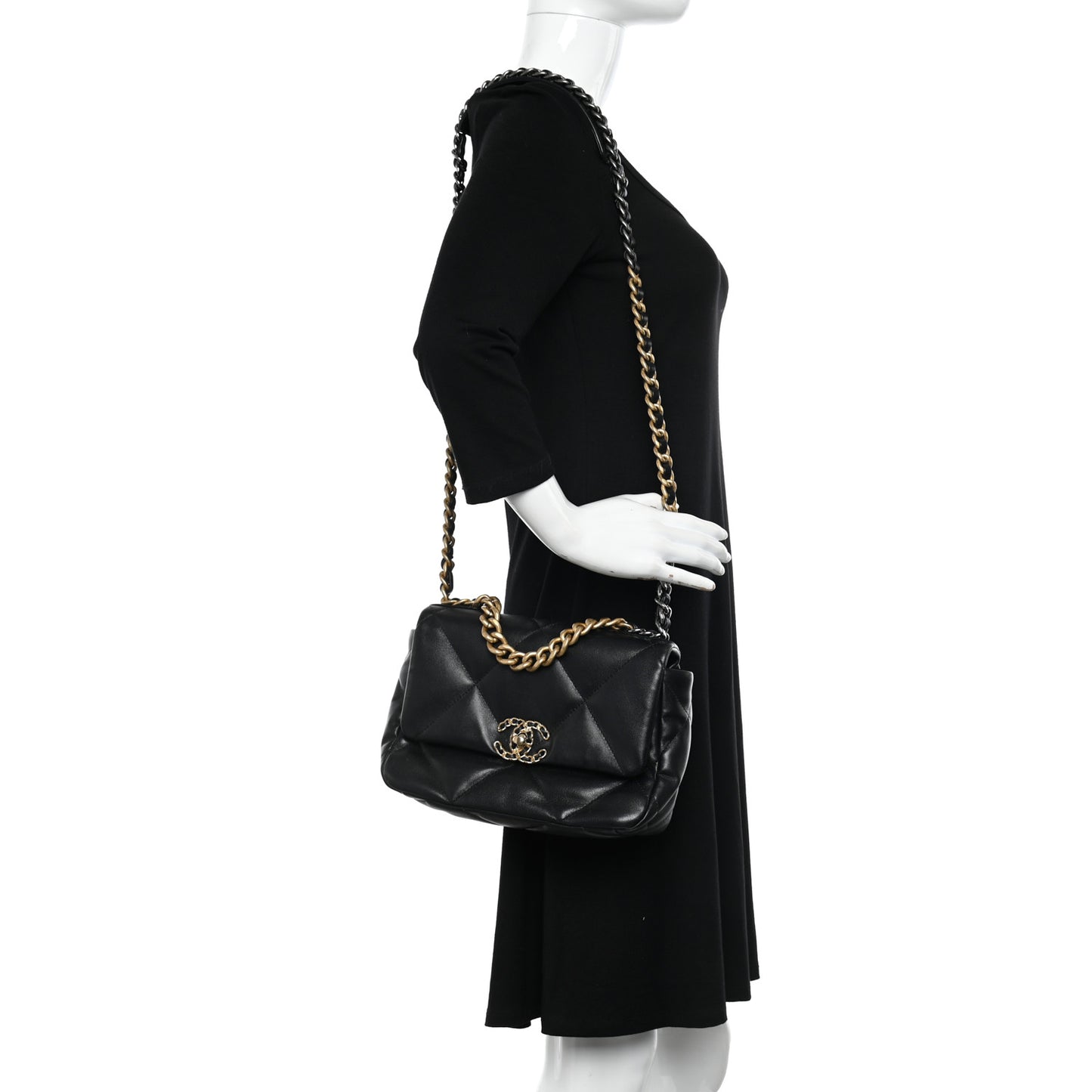 Shiny Goatskin Quilted Medium Chanel 19 Flap Black