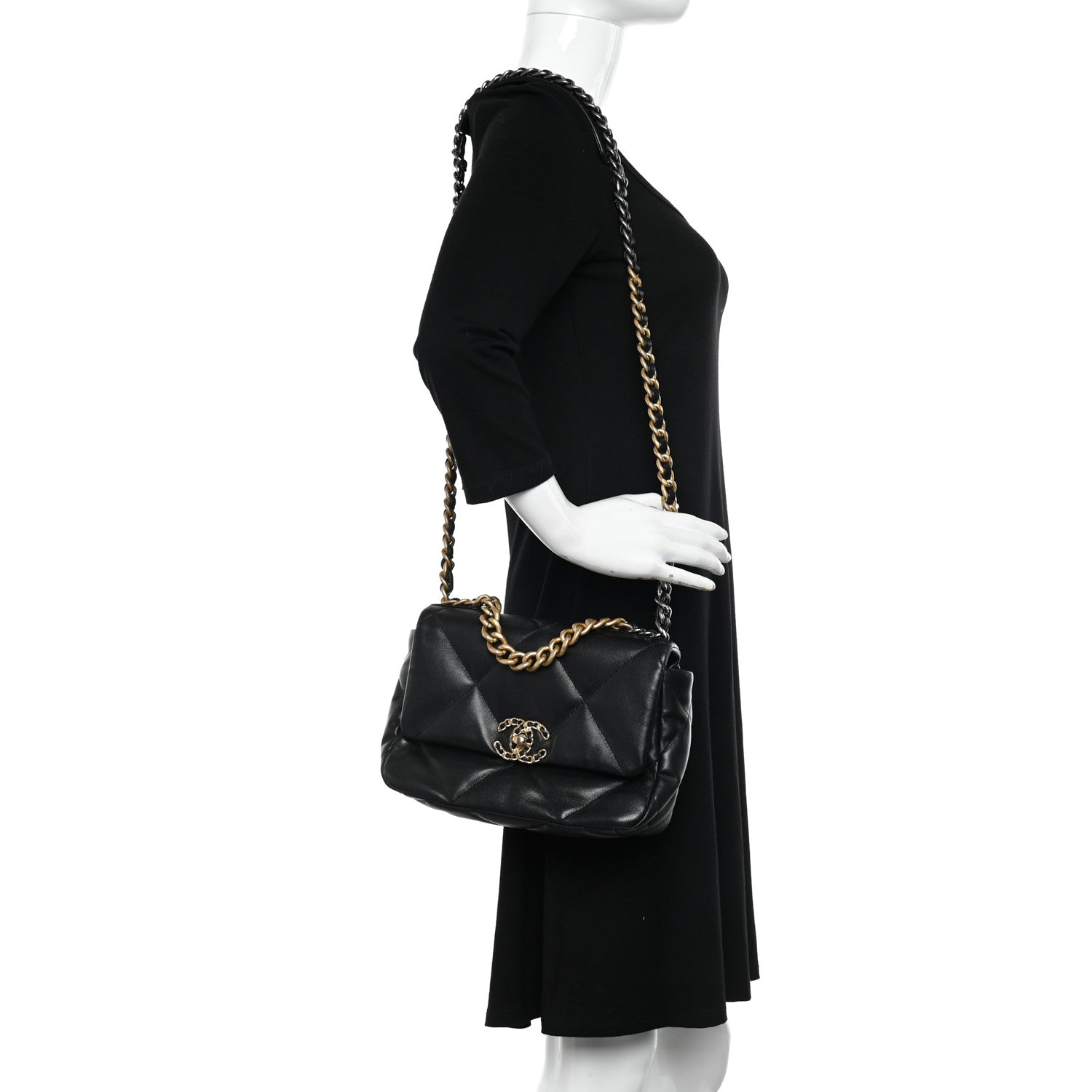 Chanel Shiny Goatskin Quilted Medium Chanel 19 Flap Black 2 of 10