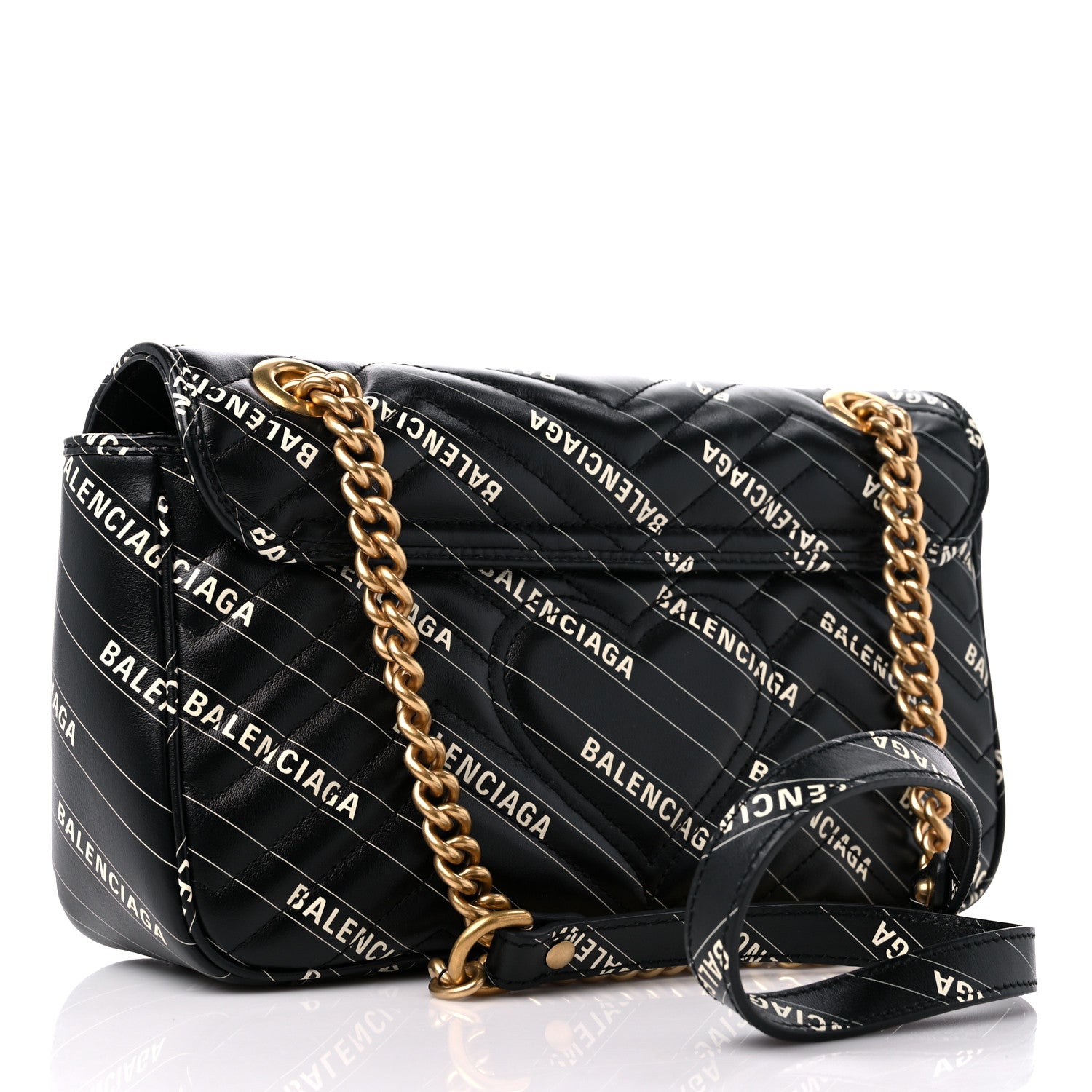 Gucci X BALENCIAGA Calfskin Matelasse Logo Print Small GG Marmont Shoulder Bag Black 3 of 9