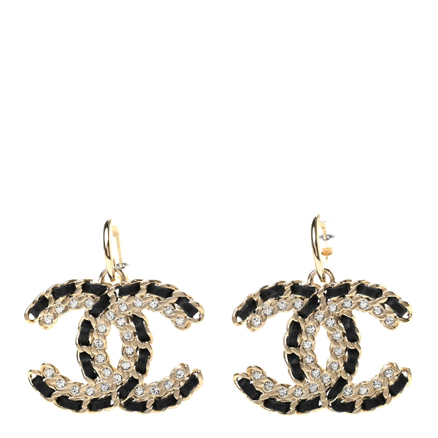 Crystal Lambskin Chain CC Vintage Allure Stud Earrings Black Gold