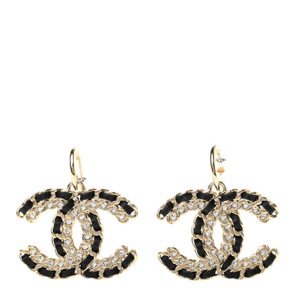 Chanel Crystal Lambskin Chain CC Vintage Allure Stud Earrings Black Gold 1 of 4