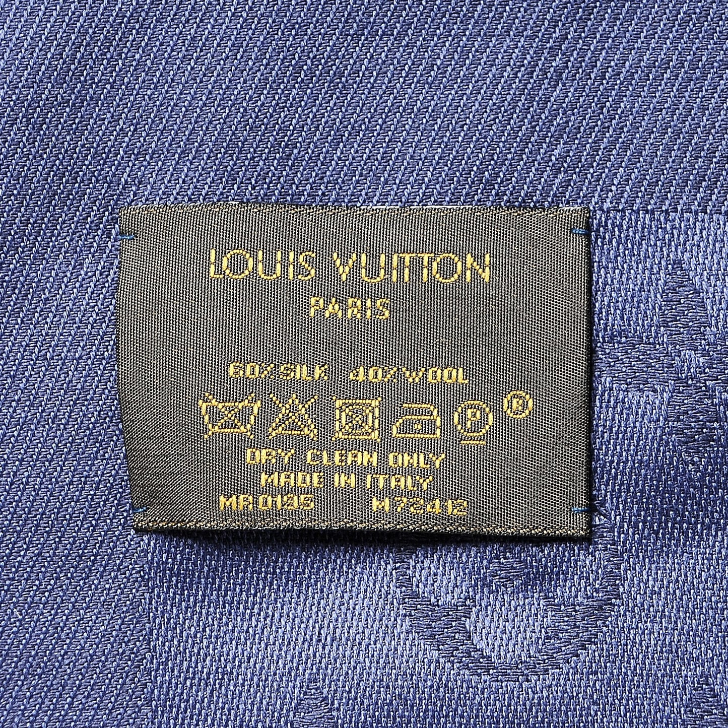 Wool Silk Monogram Shawl Night Blue