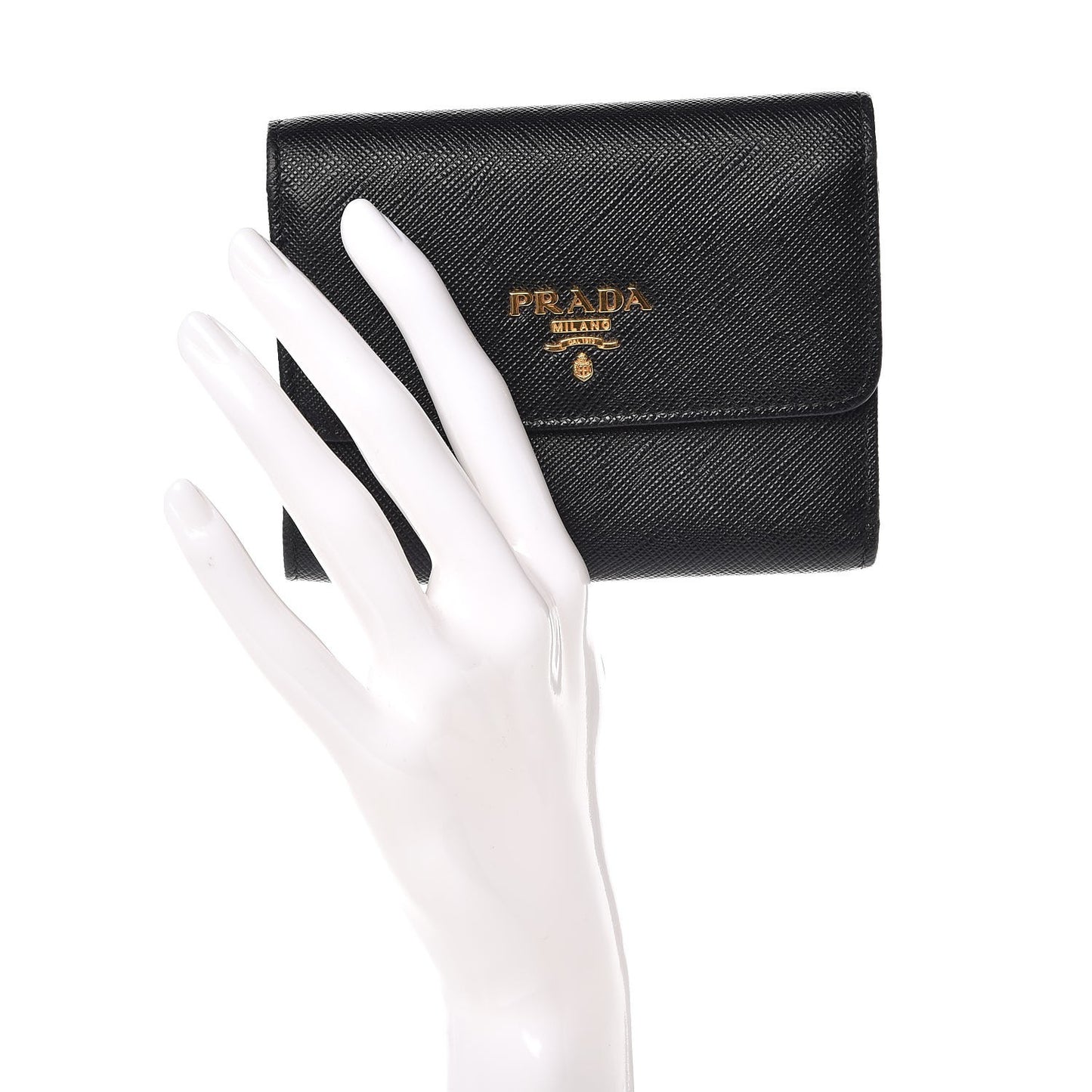 Saffiano Metal Tri-Fold Wallet Black