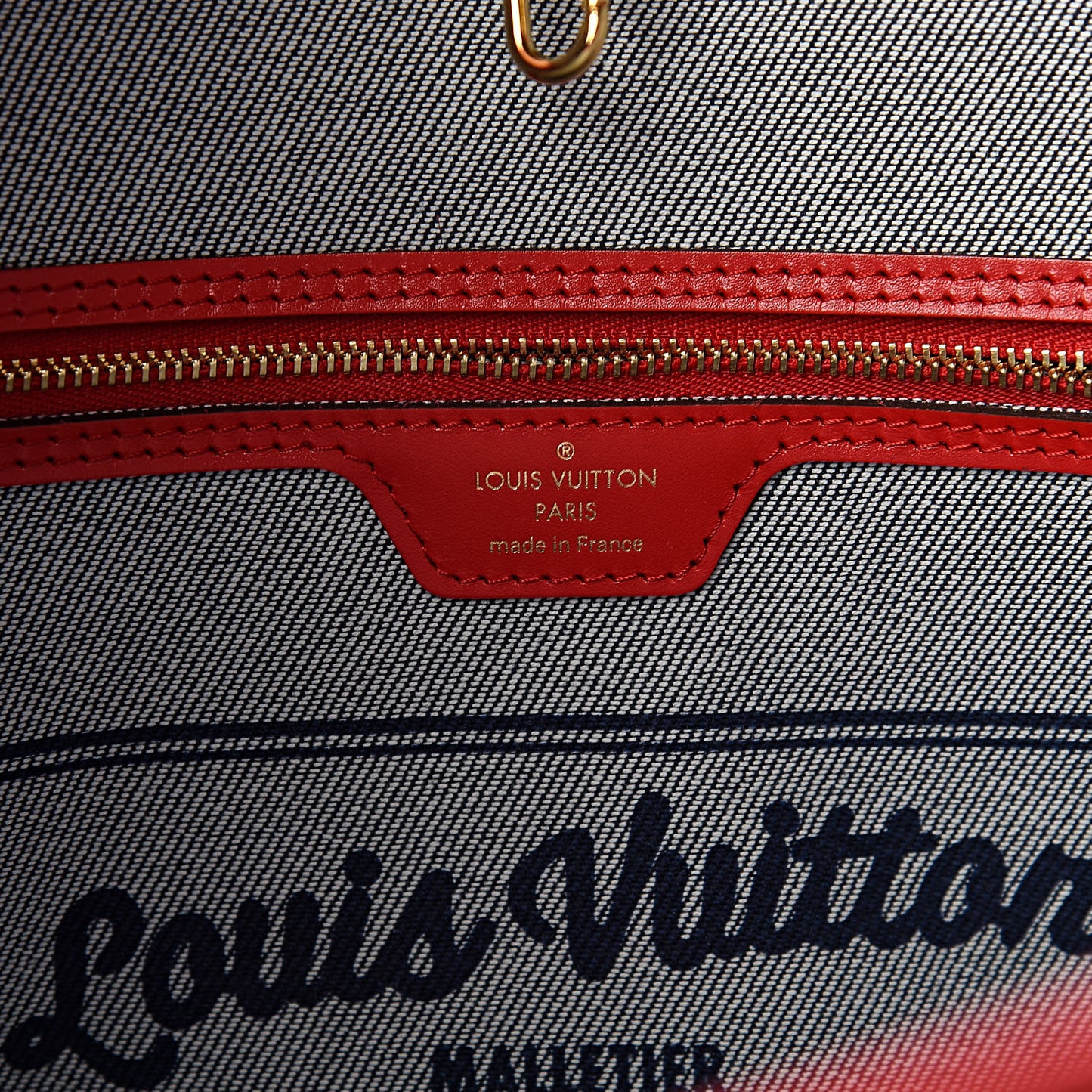 Denim Damier Monogram Patchwork Neverfull Blue Rouge