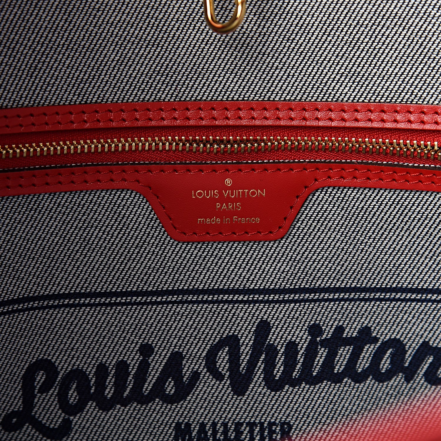 Louis Vuitton Denim Damier Monogram Patchwork Neverfull Blue Rouge 7 of 12