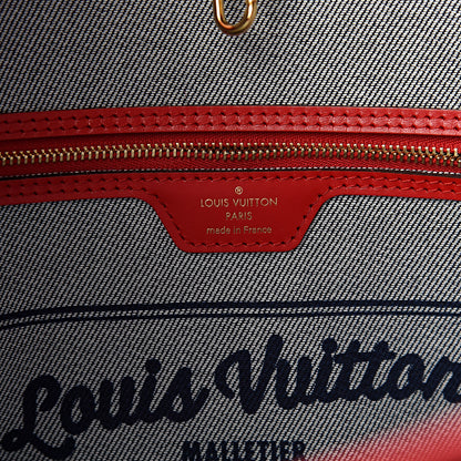 Louis Vuitton Denim Damier Monogram Patchwork Neverfull Blue Rouge 7 of 12