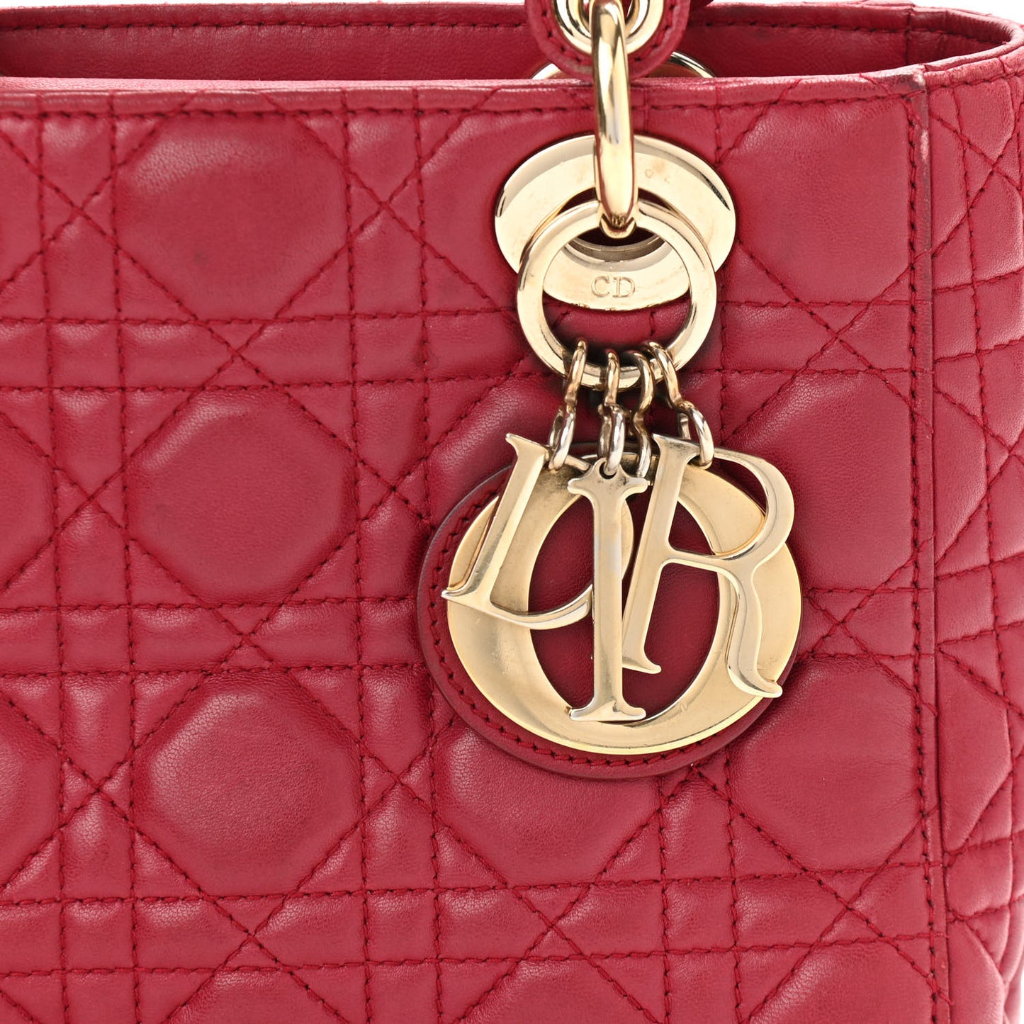 Lambskin Cannage Small Lucky Badges My Lady Dior Red