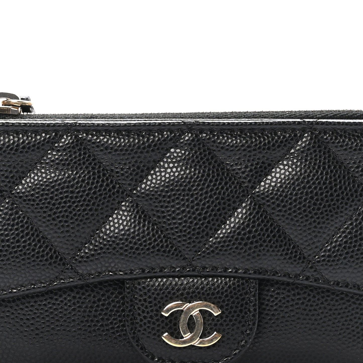 Caviar Quilted Flap Zip Card Holder Black