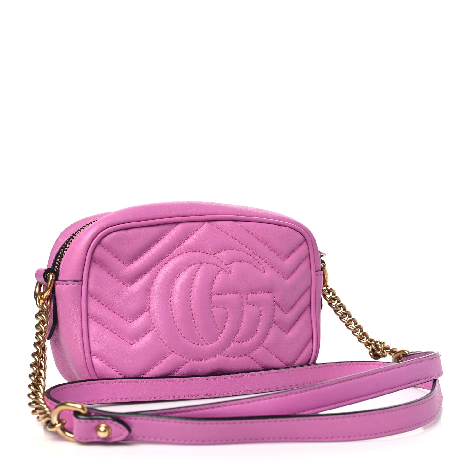 Gucci Calfskin Matelasse Mini GG Marmont Chain Shoulder Bag Candy Mousse 3 of 11