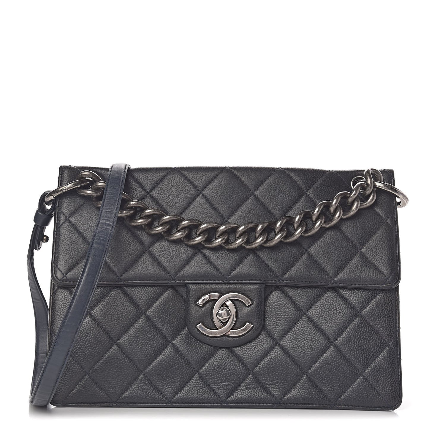 Caviar Quilted Large Retro Class Flap Dark Navy Blue