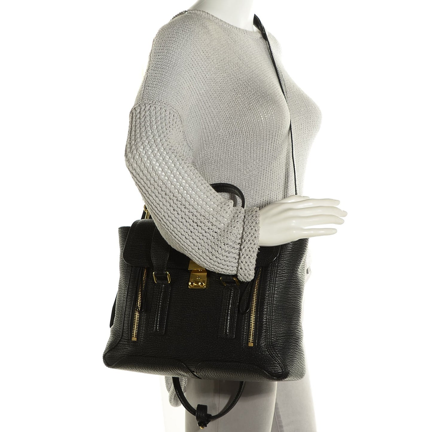 3.1 Textured Calfskin Medium Pashli Satchel Black