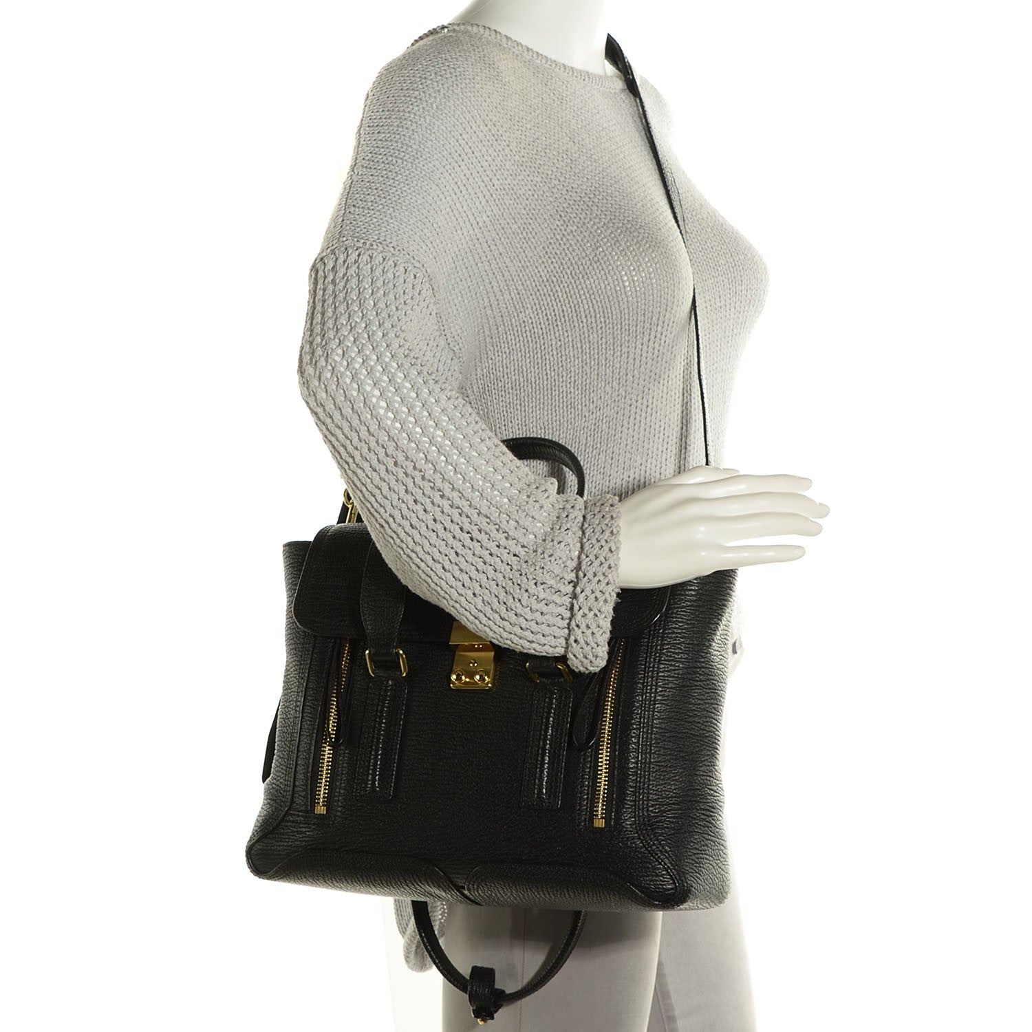 3.1 Phillip Lim 3.1 Textured Calfskin Medium Pashli Satchel Black 2 of 13