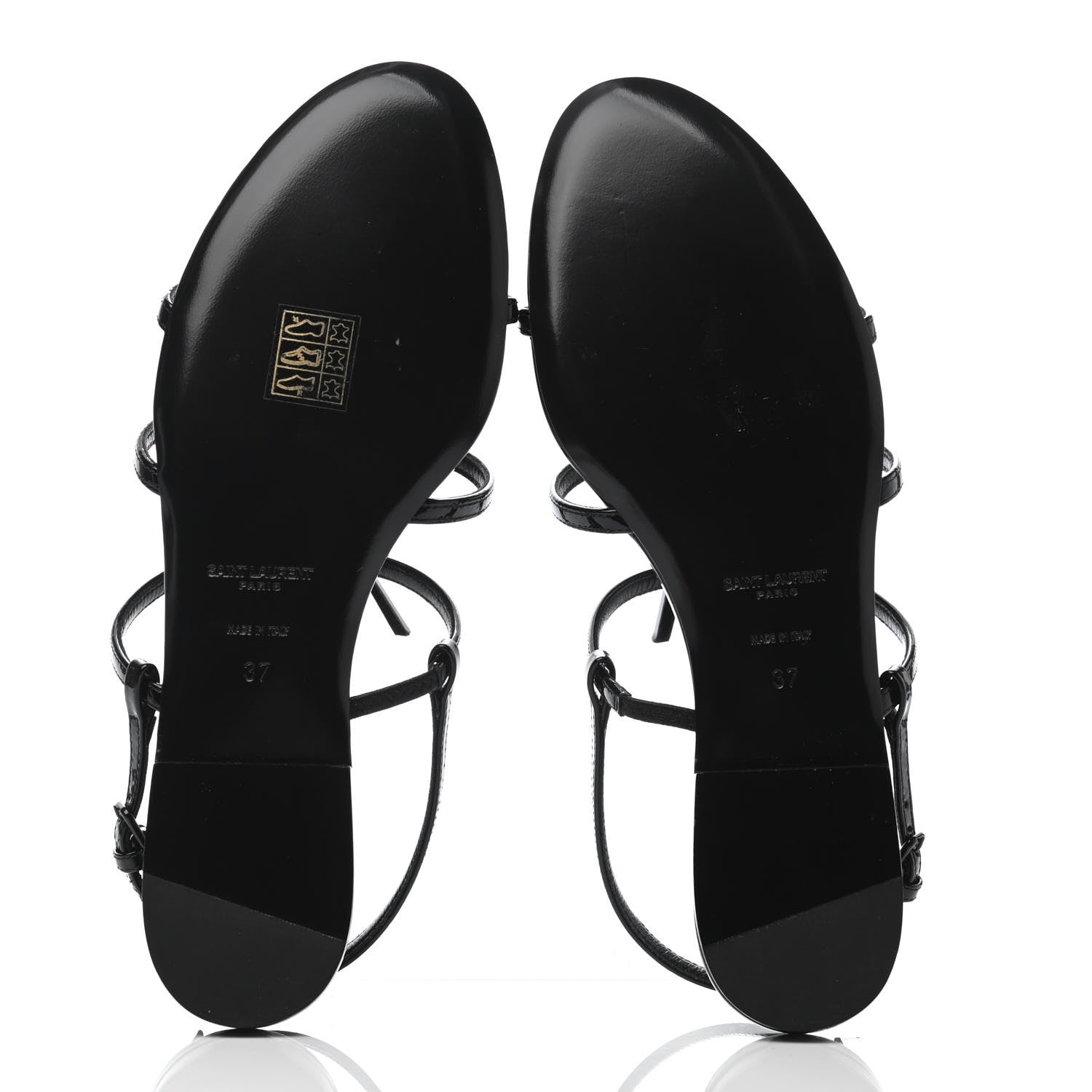 Saint Laurent Patent Calfskin Cassandra Monogram Sandals 37 Black 4 of 4