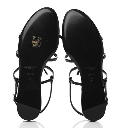 Saint Laurent Patent Calfskin Cassandra Monogram Sandals 37 Black 4 of 4