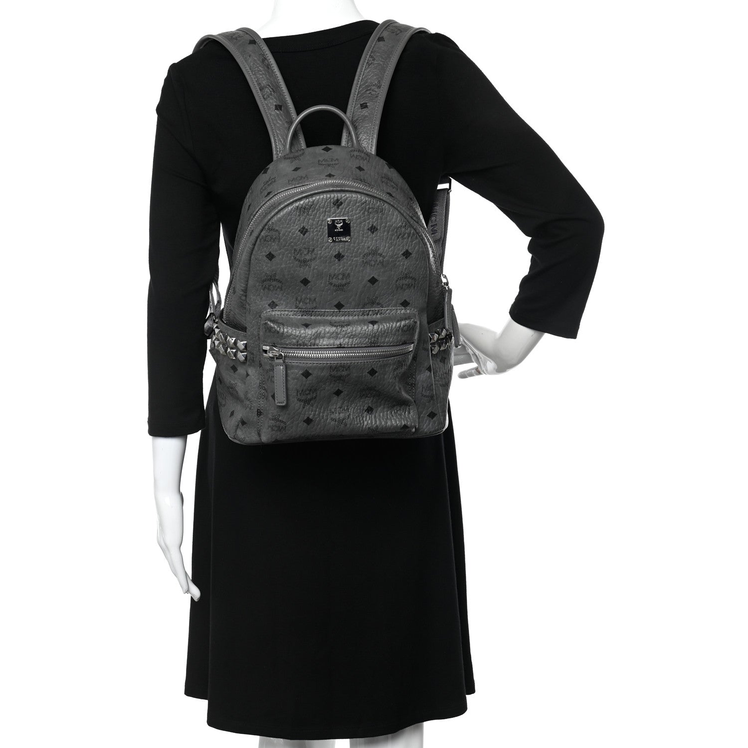 MCM Visetos Small Side Stud Stark Backpack Phantom Grey 2 of 10