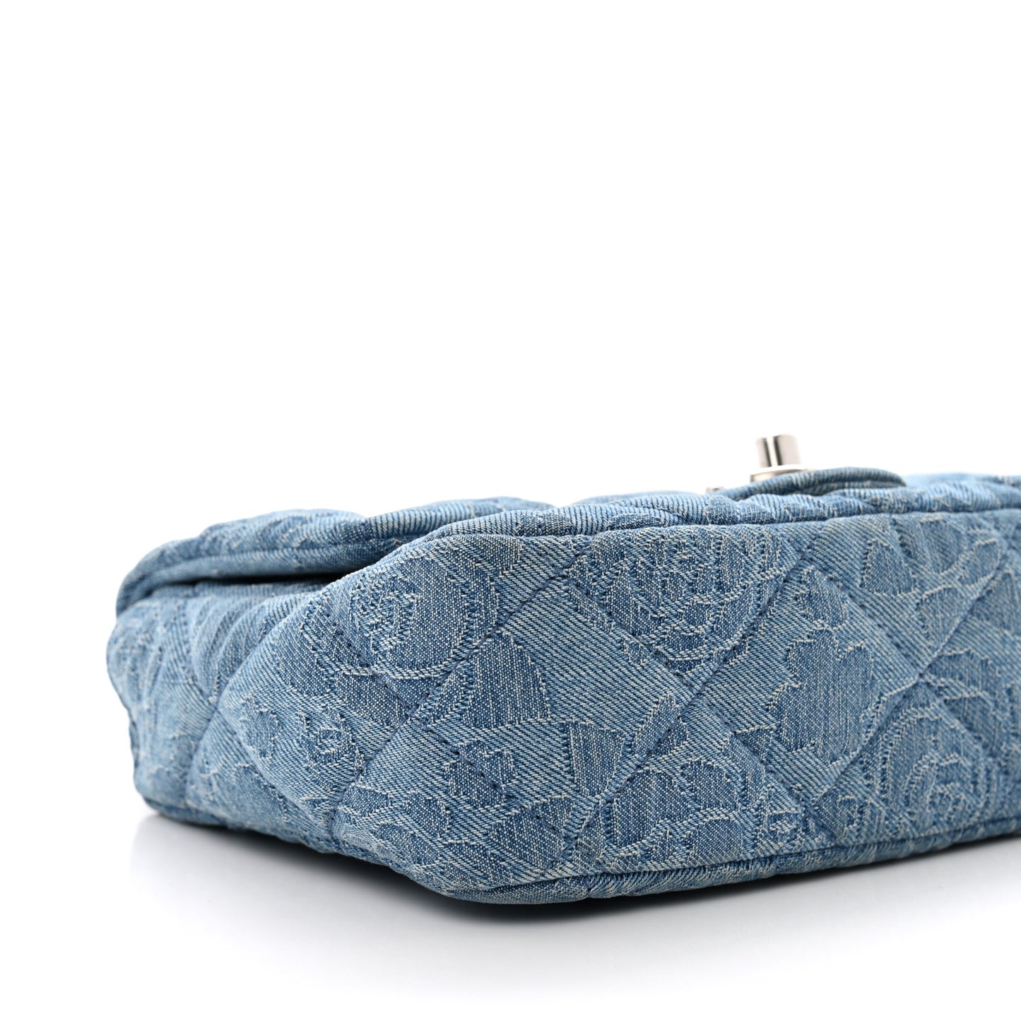 Denim Quilted Camellia Sweetheart Mini Flap Blue