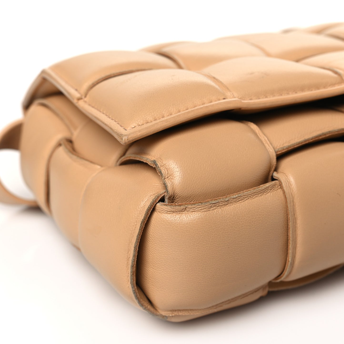 Nappa Maxi Intrecciato Padded Cassette Crossbody Bag Almond