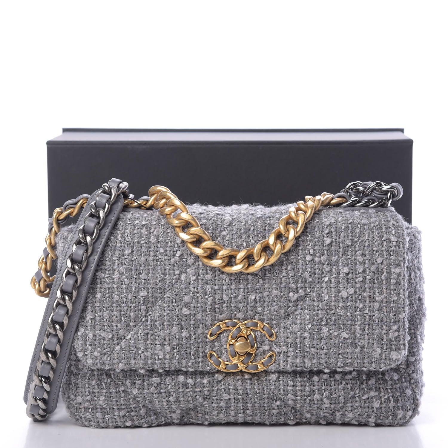 Chanel Tweed Quilted Medium Chanel 19 Flap Grey 11 of 11