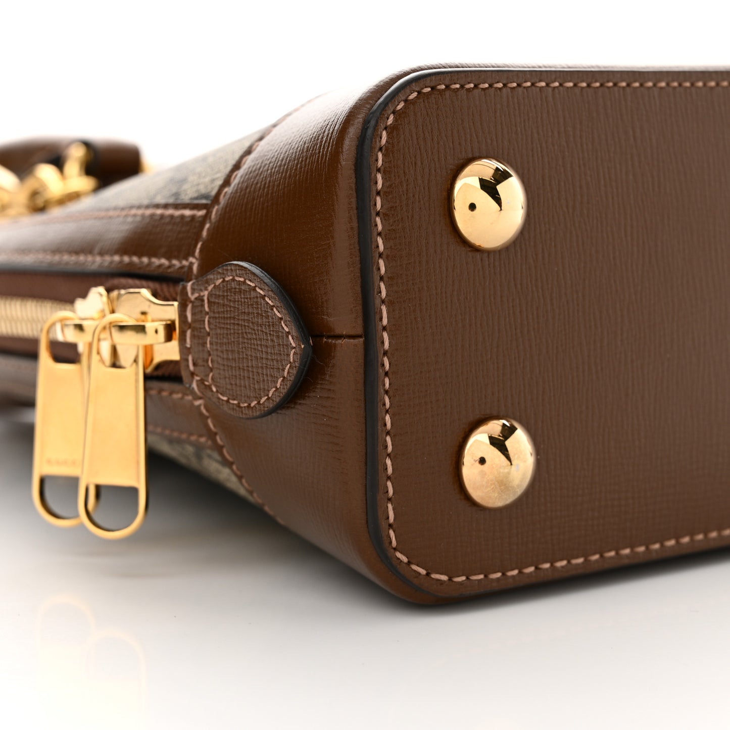 GG Supreme Monogram Azalea Calfskin Small Horsebit 1955 Top Handle Bag Beige Ebony Brown Sugar