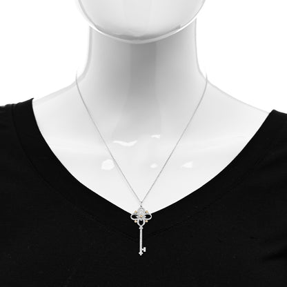 Tiffany Platinum 18K Yellow Gold Diamond Floret Key Pendant Necklace 2 of 6