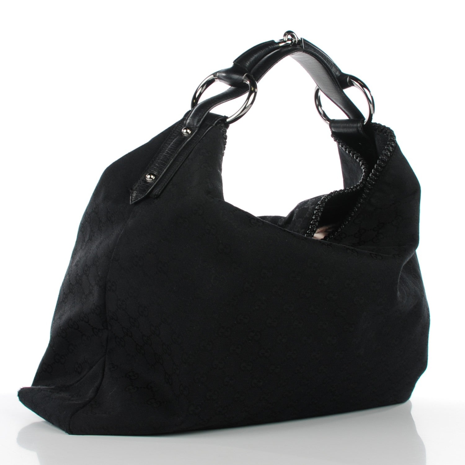 Gucci Monogram Large Horsebit Chain Hobo Black 2 of 14