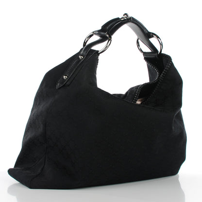 Gucci Monogram Large Horsebit Chain Hobo Black 2 of 14