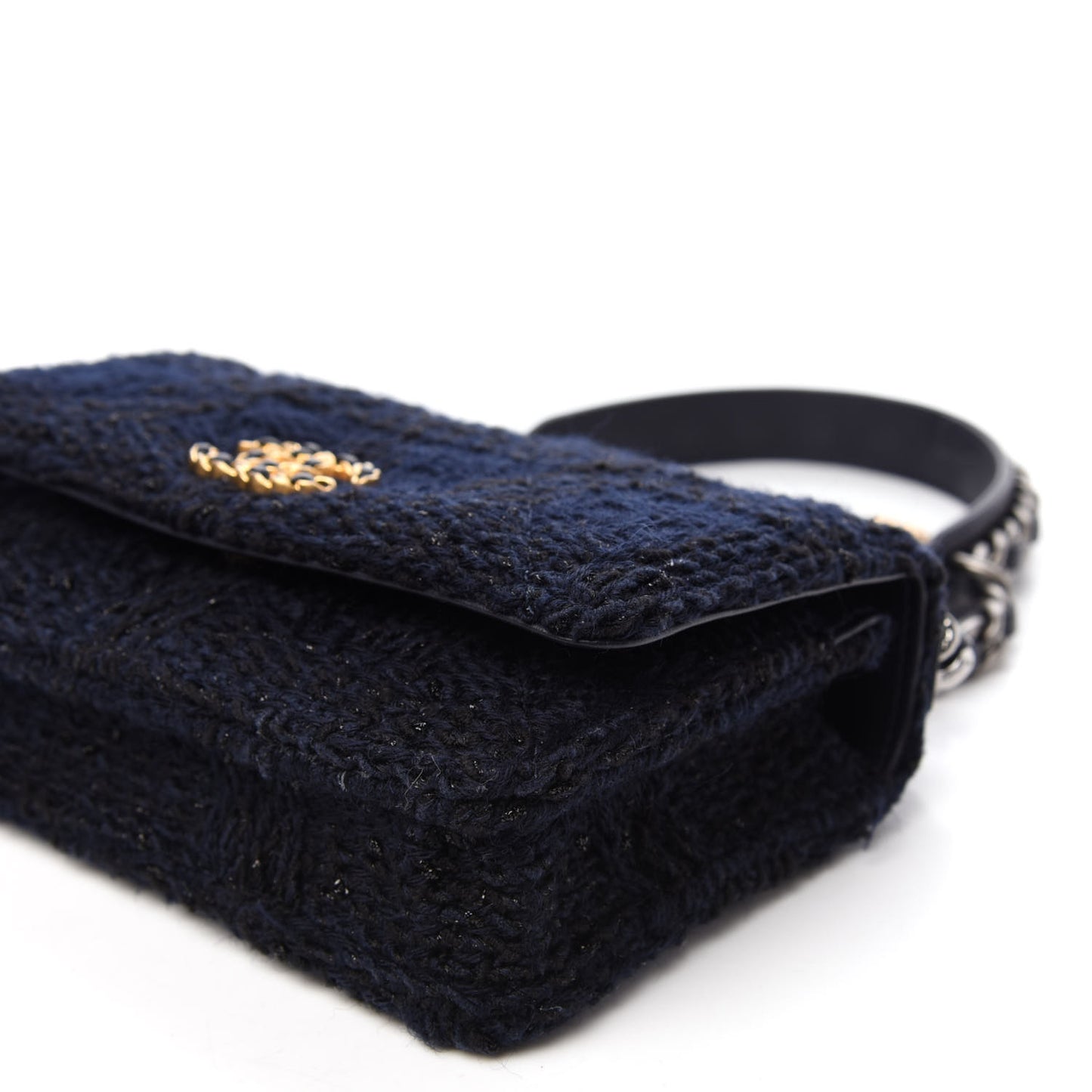 Wool Tweed Lambskin Quilted Chanel 19 Wallet On Chain WOC Blue Black