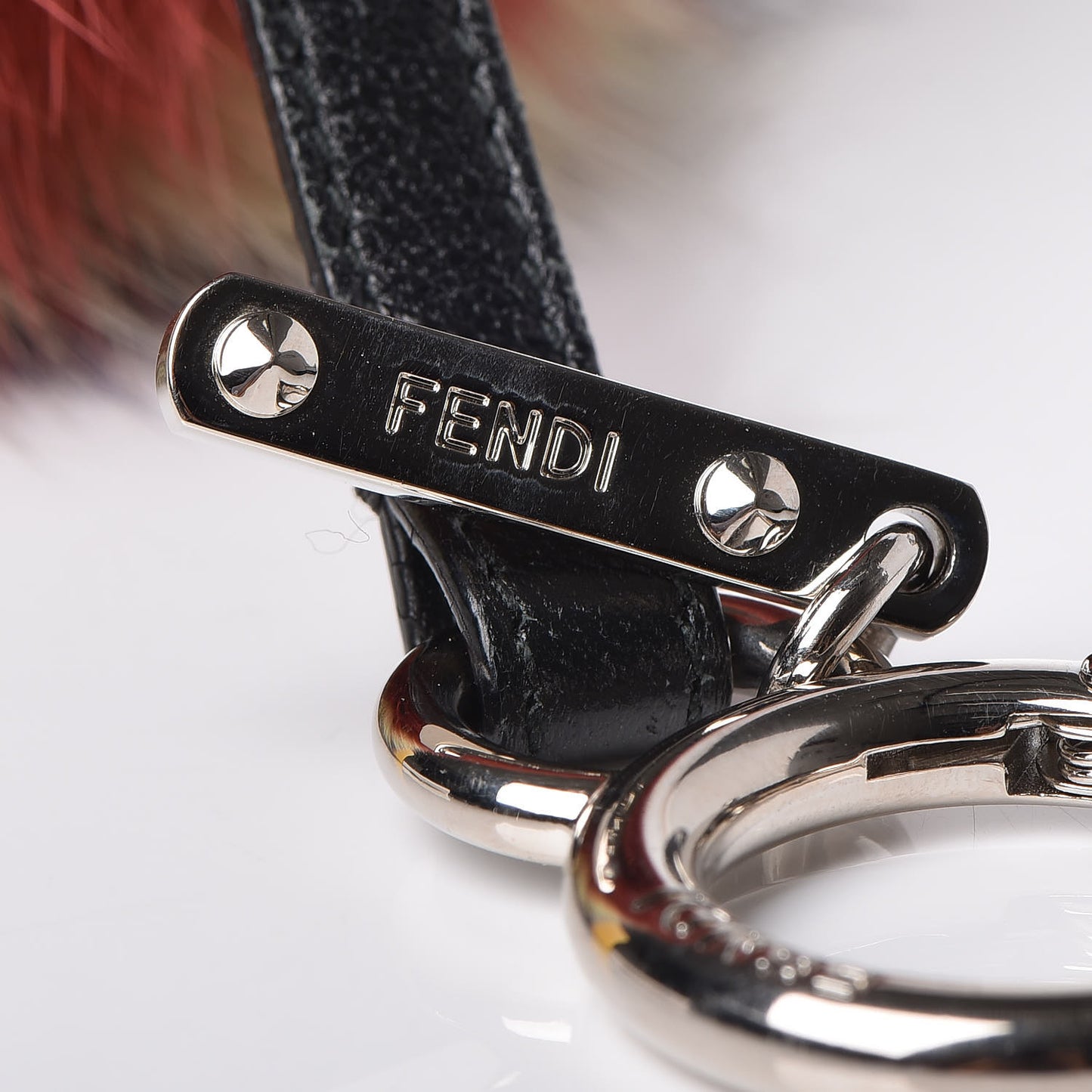 Fox Fur Shiny Nappa Rainbrow Pom Pom Bag Charm Bordeaux Multicolor Black