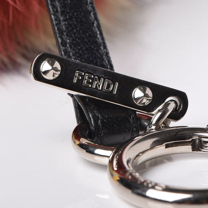 Fendi Fox Fur Shiny Nappa Rainbrow Pom Pom Bag Charm Bordeaux Multicolor Black 4 of 6