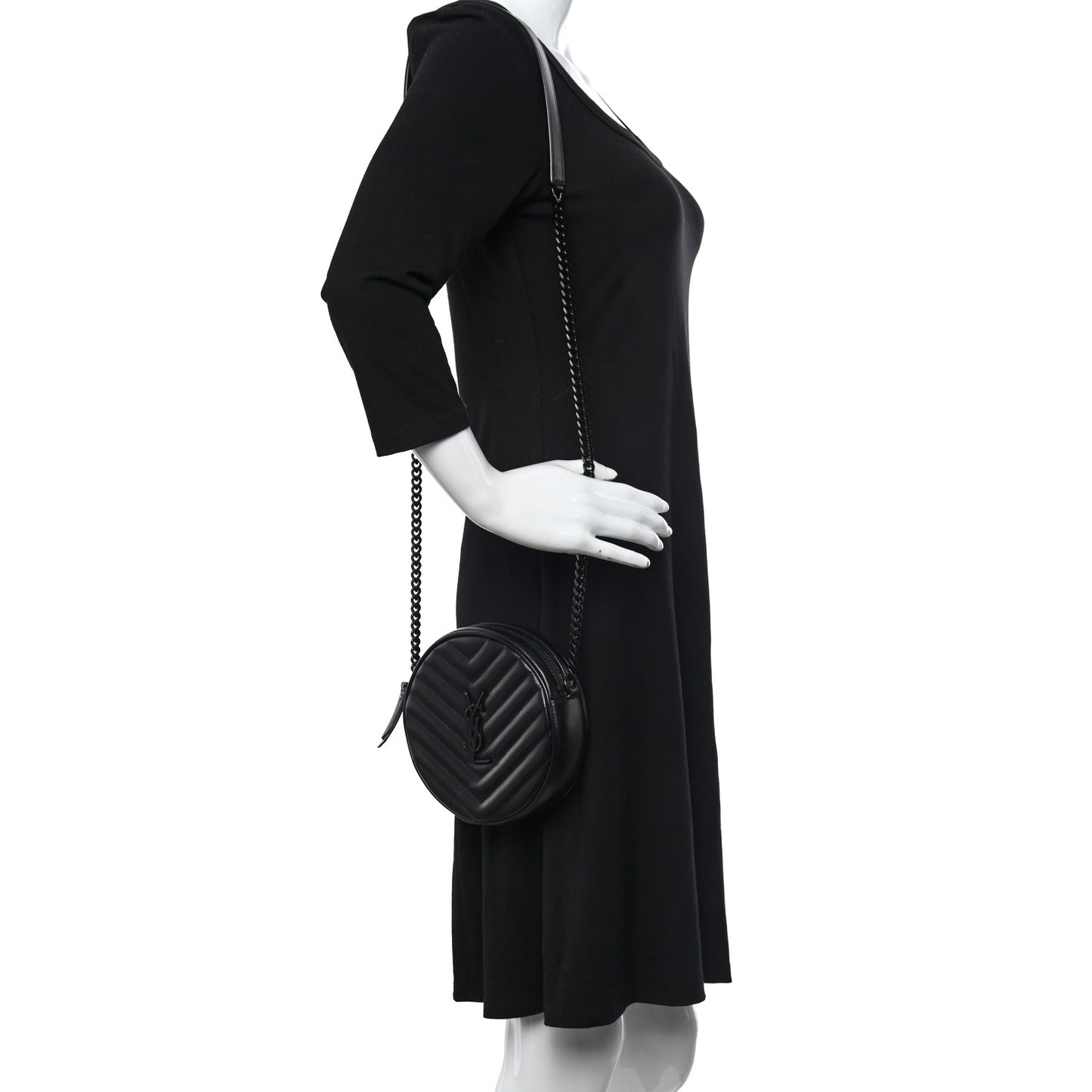 Calfskin Matelasse Chevron Round Vinyle Camera Bag Black