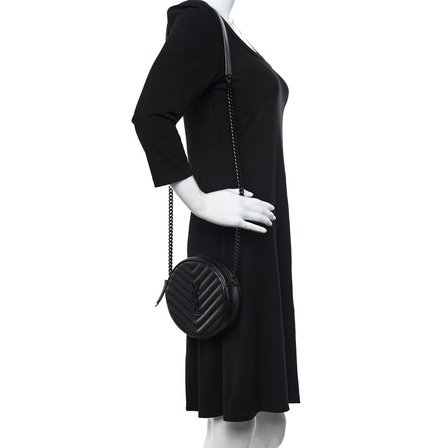 Saint Laurent Calfskin Matelasse Chevron Round Vinyle Camera Bag Black 2 of 12