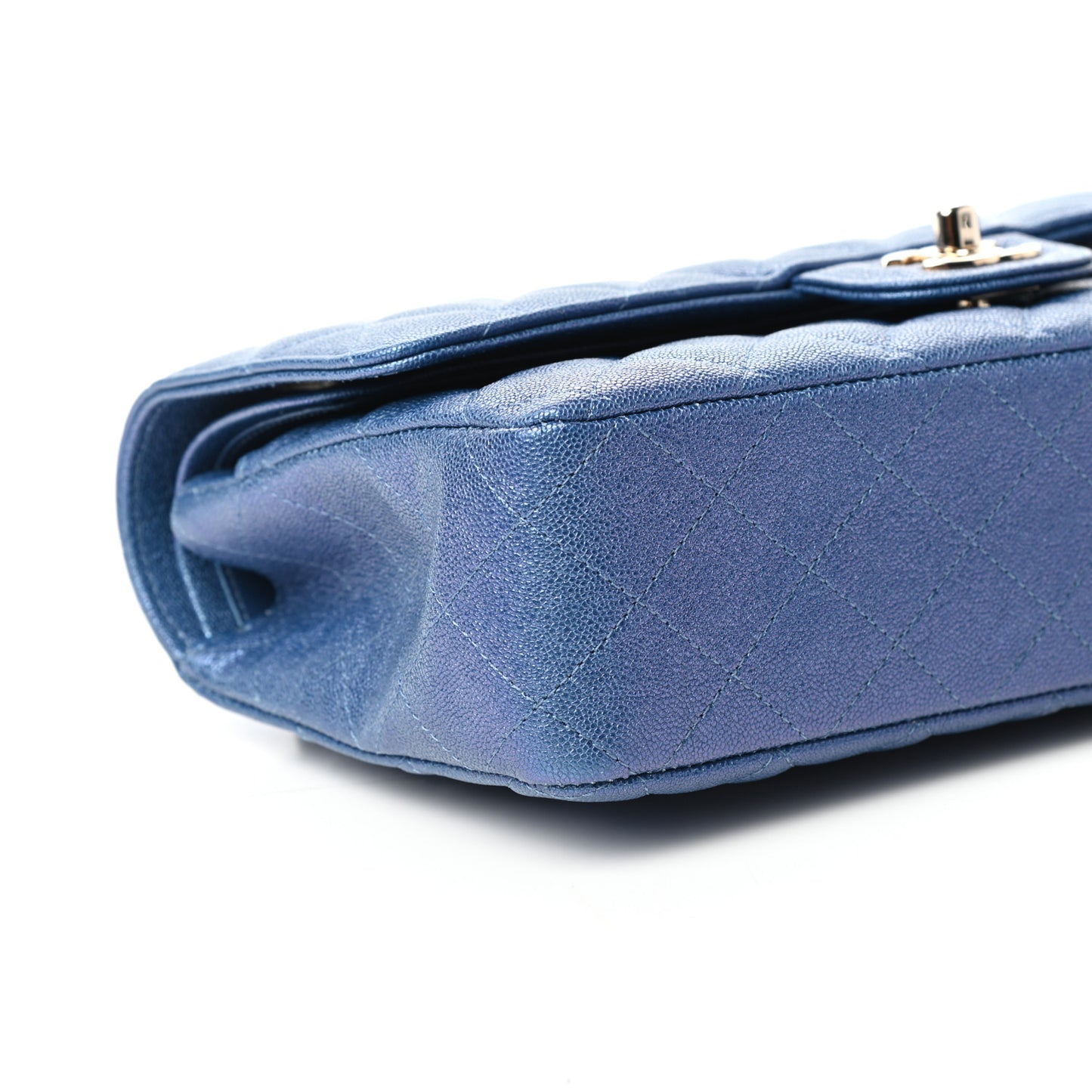 Iridescent Caviar Quilted Medium Double Flap Dark Blue