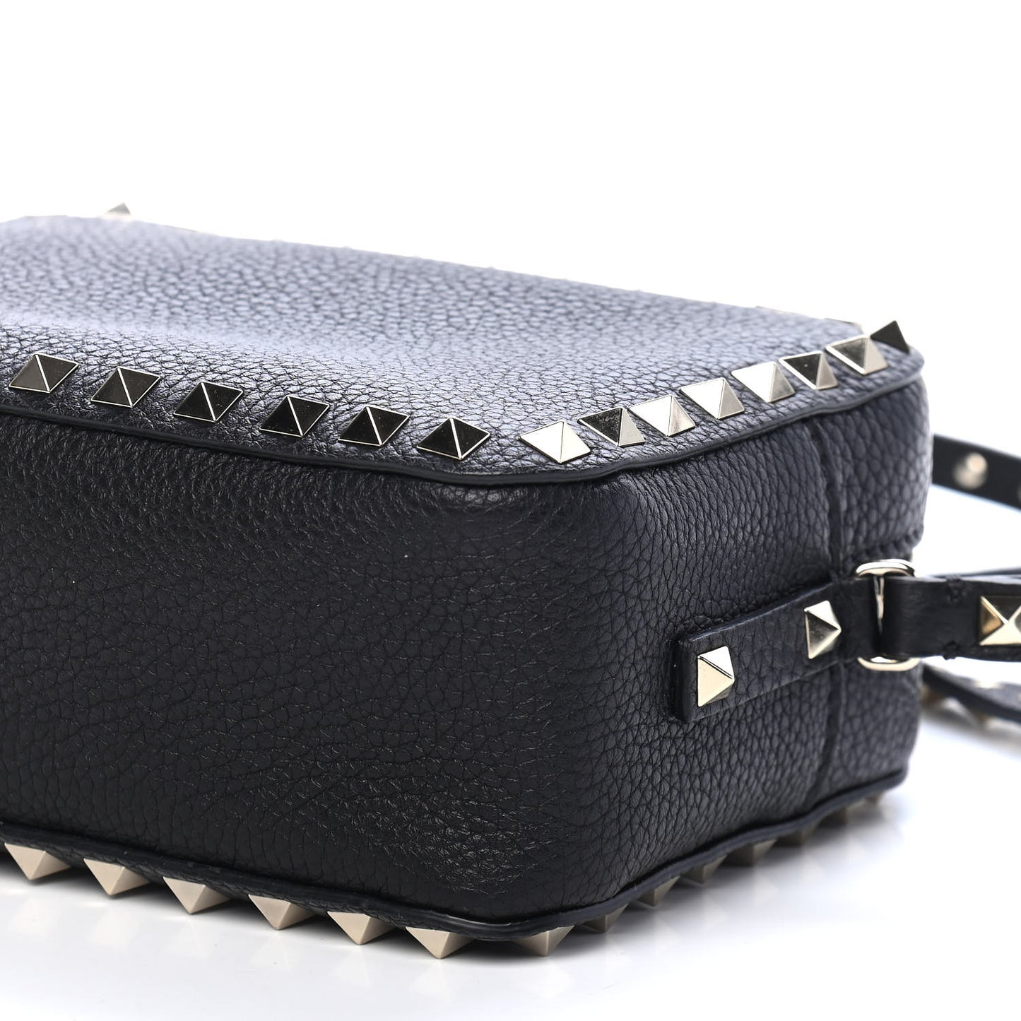 Grained Calfskin Rockstud Camera Crossbody Bag Black