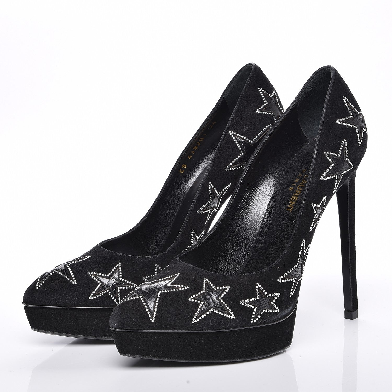 Saint Laurent Suede Star Janis 105 Platform Pumps 38 Black 3 of 7