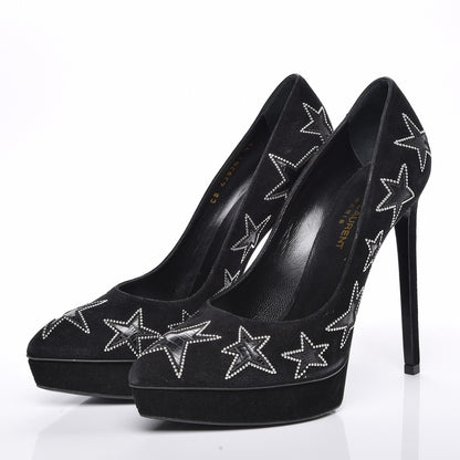 Saint Laurent Suede Star Janis 105 Platform Pumps 38 Black 3 of 7
