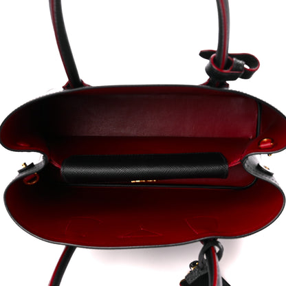 Prada Saffiano Cuir Small Double Bag Black Fuoco 5 of 12