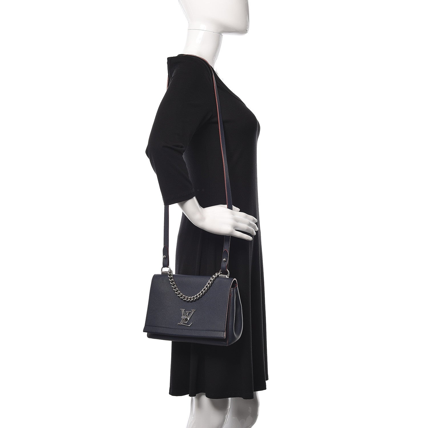 Louis Vuitton Calfskin Lockme II Chain Bag BB Marine Rouge 2 of 9