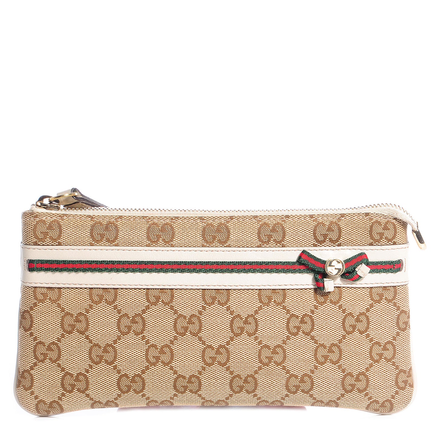 Monogram Web Bow and Interlocking G Wristlet Off White