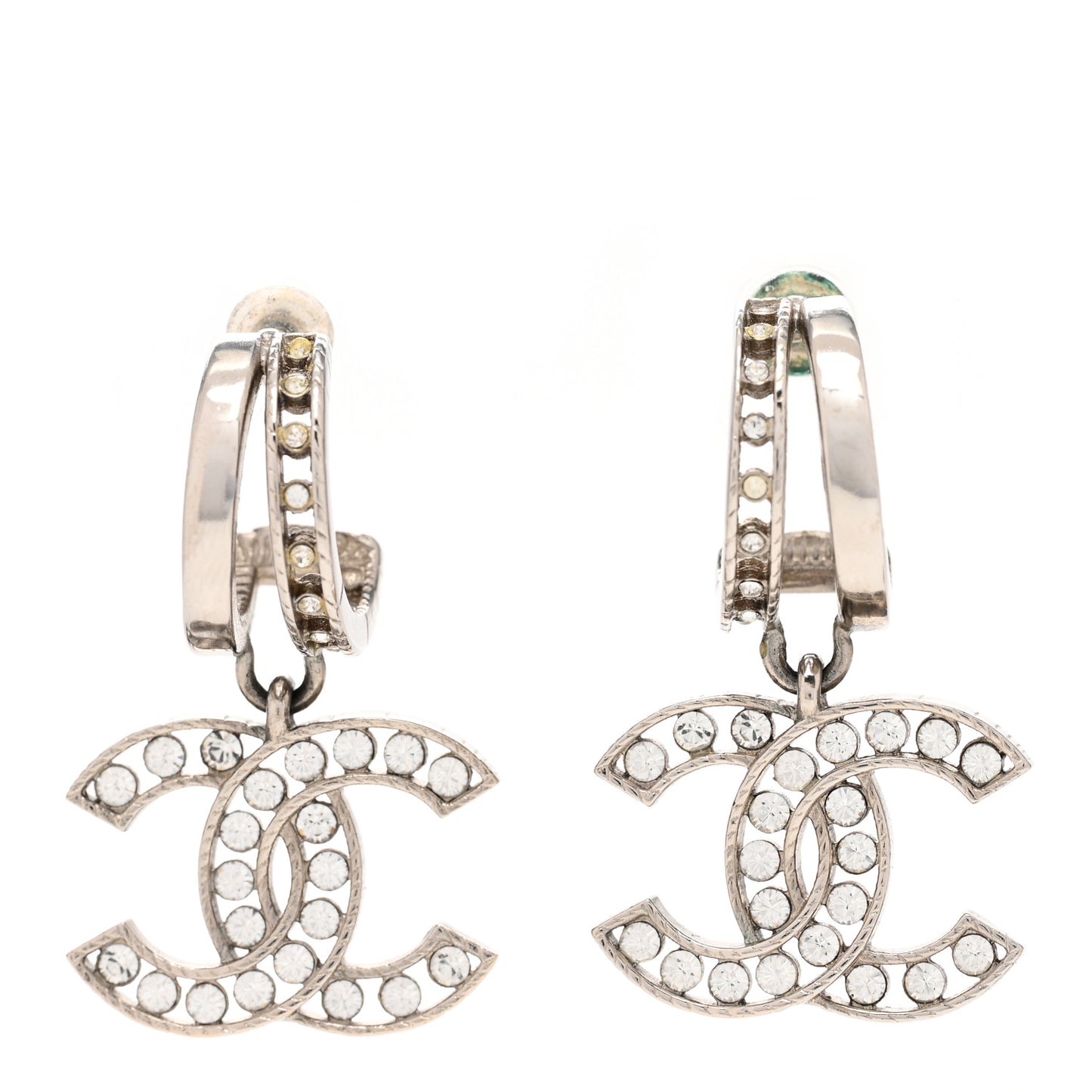Crystal CC Hoop Drop Earrings Gold Silver