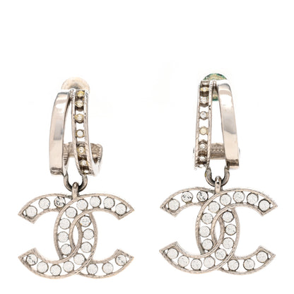 Chanel Crystal CC Hoop Drop Earrings Gold Silver 1 of 4