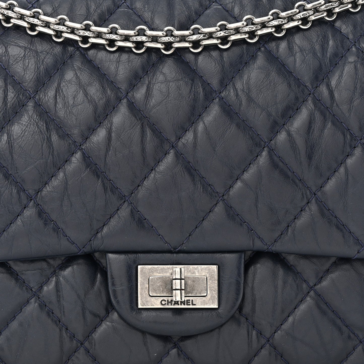 Aged Calfskin Quilted 2.55 Reissue 226 Flap Navy Blue