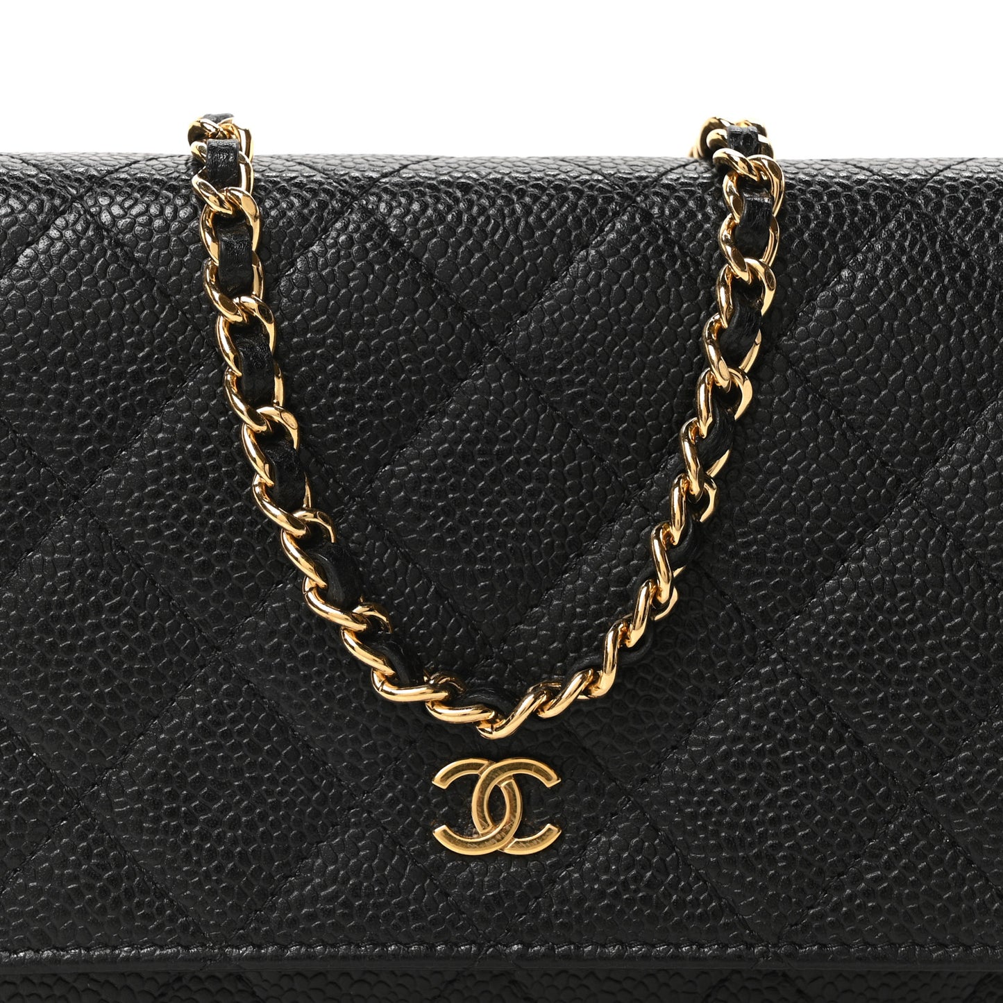 Caviar Quilted Wallet on Chain WOC Black