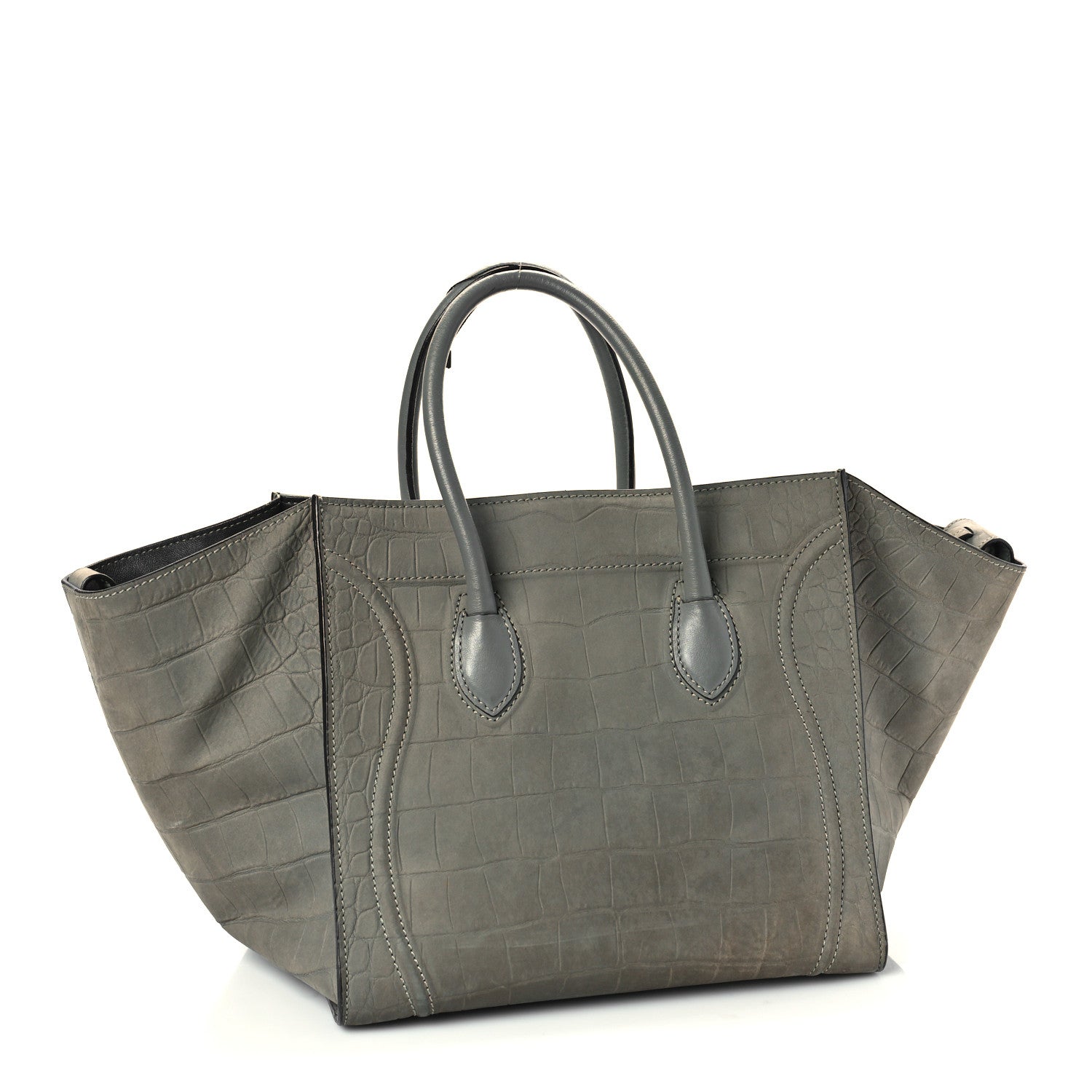 Celine Crocodile Embossed Nubuck Medium Phantom Luggage Grey 3 of 10