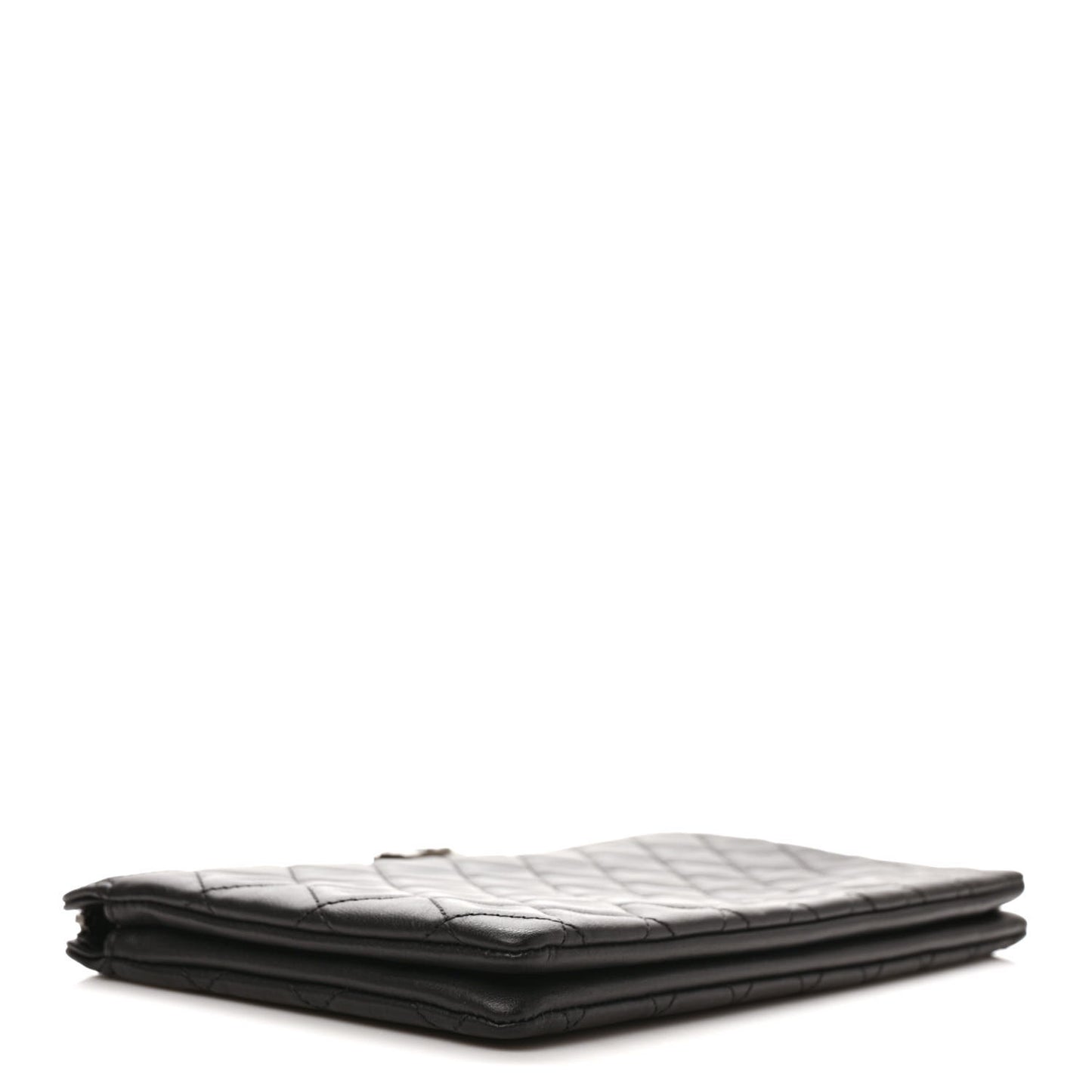 Calfskin Quilted Small Zipped Boy Pouch Black