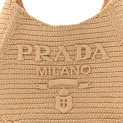 Prada Yarn Raffia Effect Crochet Embroidered Logo Hobo Naturale 8 of 13