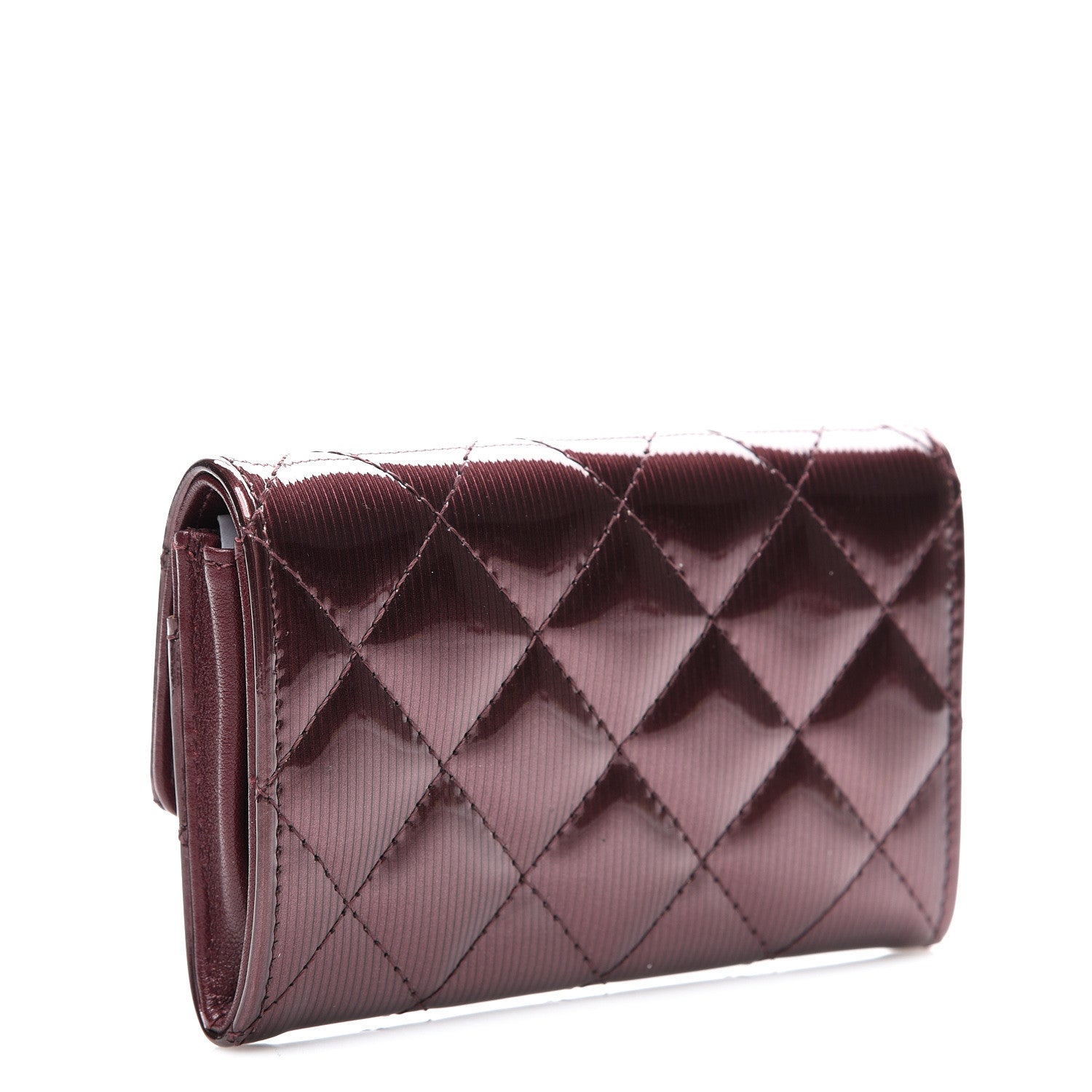 Chanel Striated Patent Quilted Flap Card Holder Burgundy 2 of 8