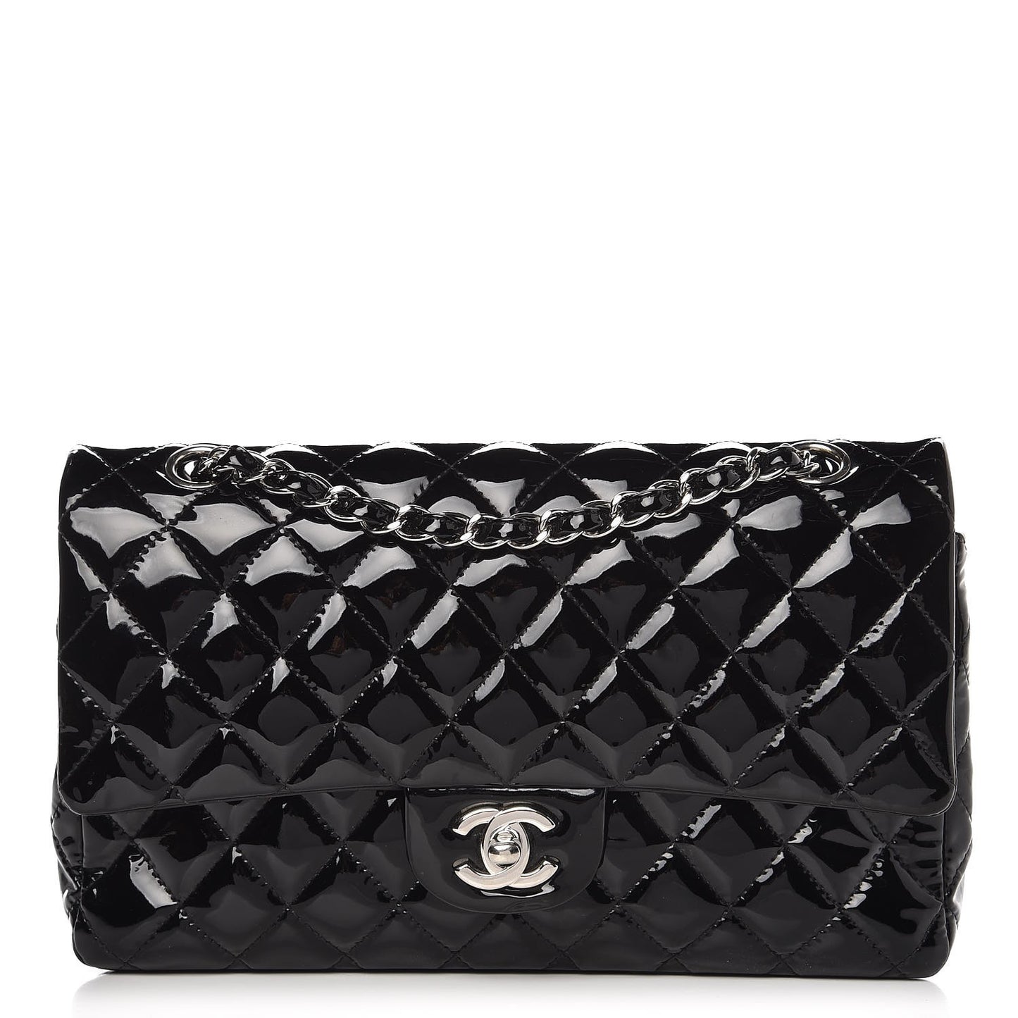 Patent Quilted Medium Double Flap Black