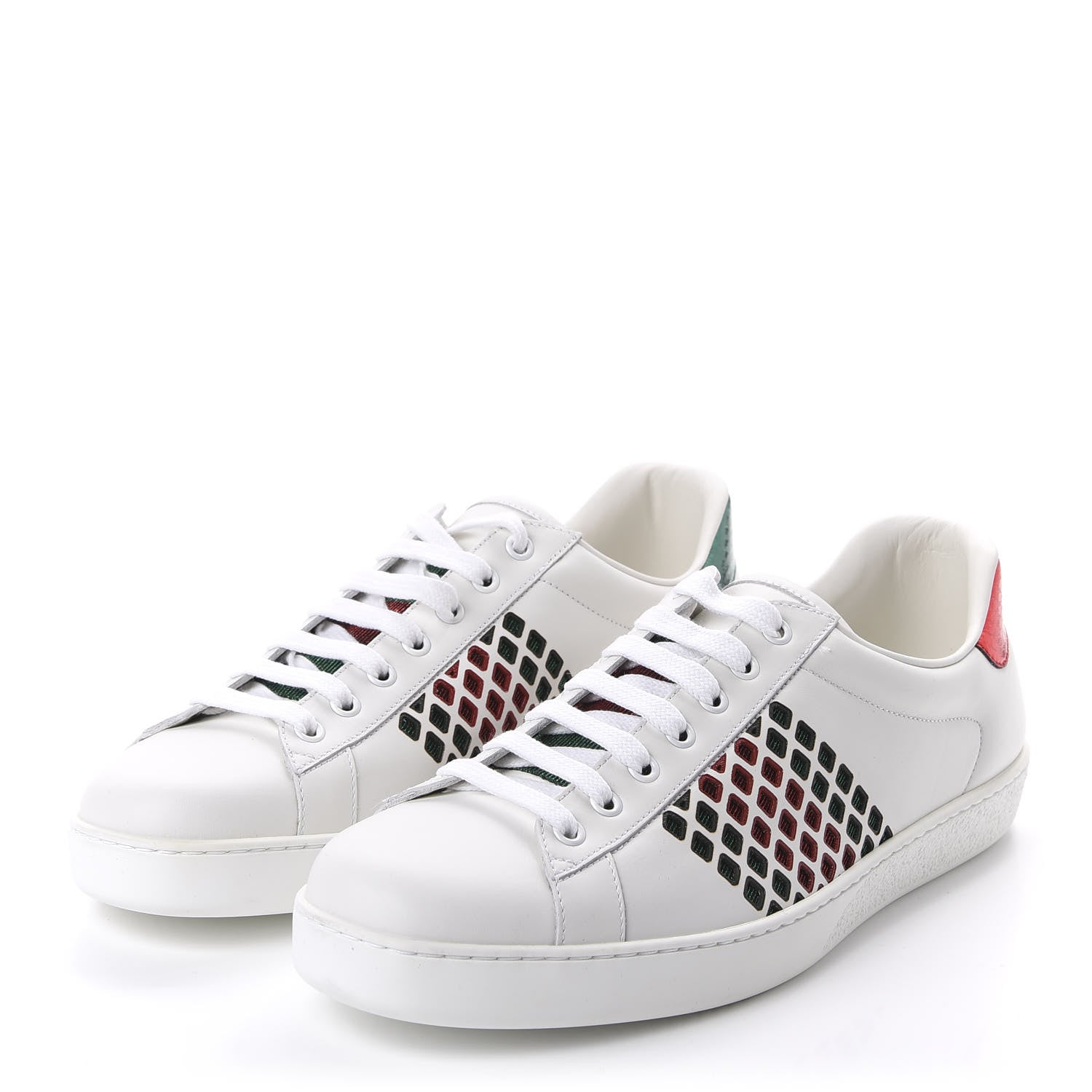 Gucci Calfskin Mens Ace Sneakers 9.5 White Green 3 of 10
