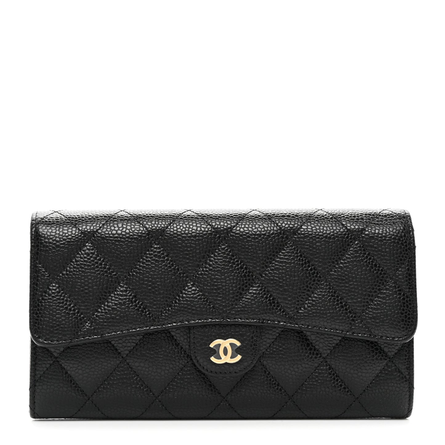 Caviar Quilted Large Gusset Flap Wallet Black